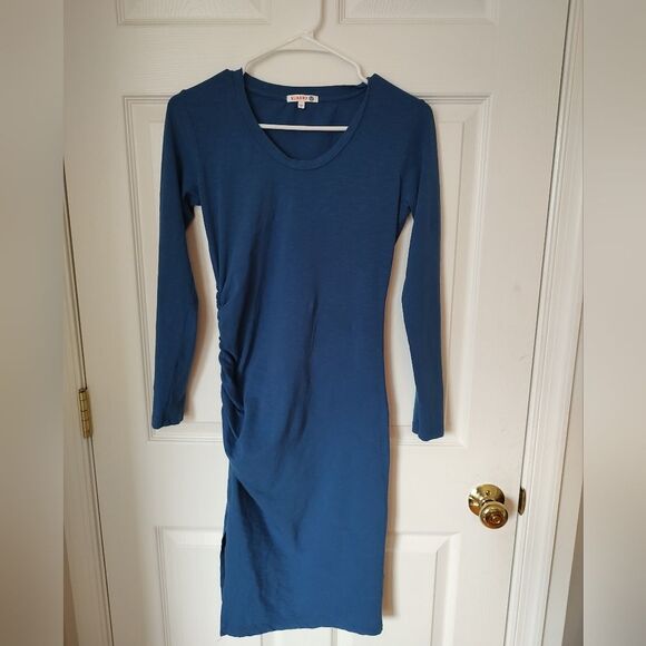 SUNDRY Anthropologie ruched cotton dress blue size 0 XS - Picture 6 of 9